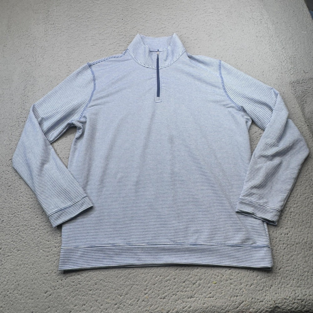 Onward Reserve Pullover Mens XL Blue Striped Terry 1/4 Zip Sweater Golf Casual